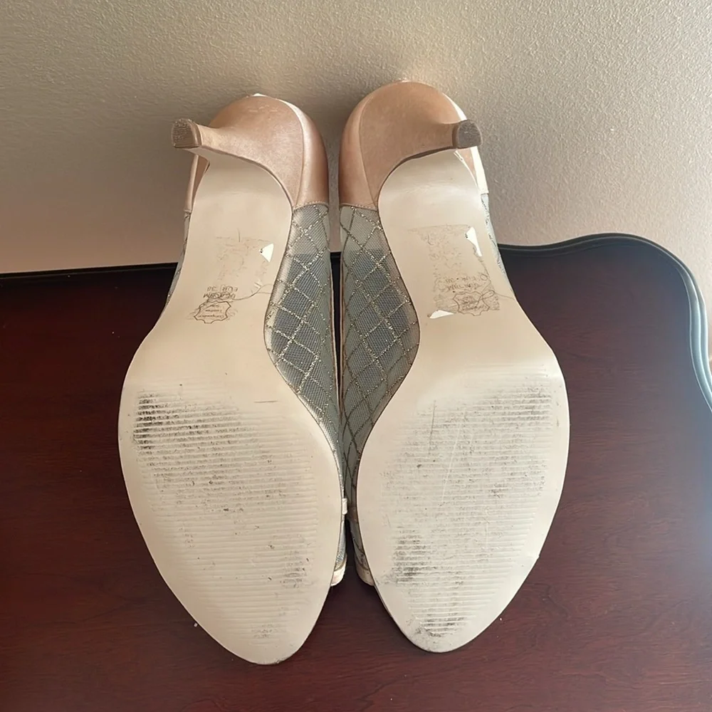 Satin Gold Peep-toe Pump - Picture 6 of 8